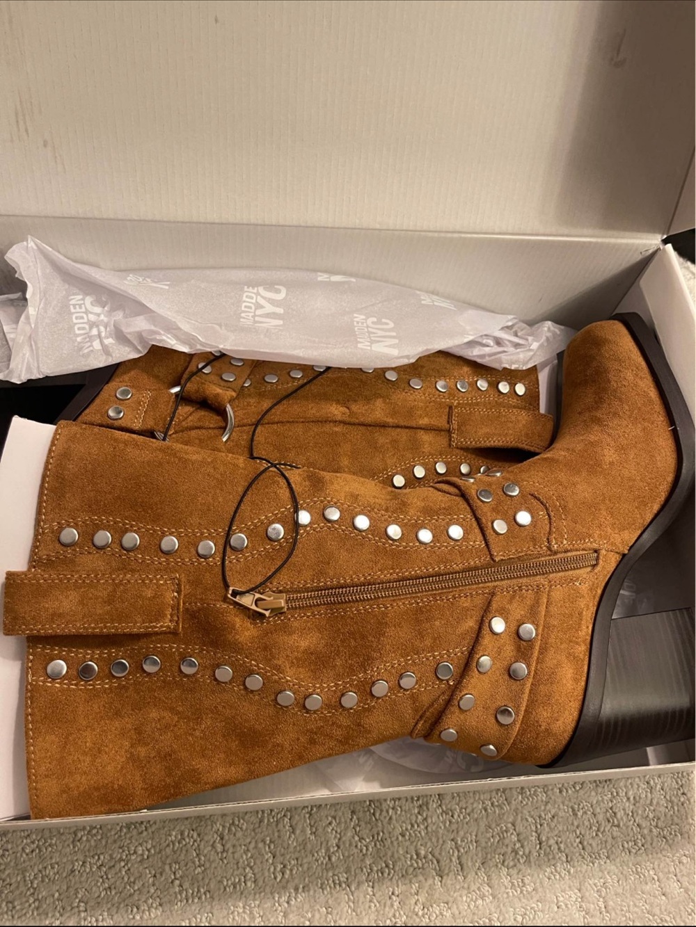 NWT! Madden Nyc Women's Moto Western Boots Studded Size 8 Faux Suede with Box - Picture 14 of 16